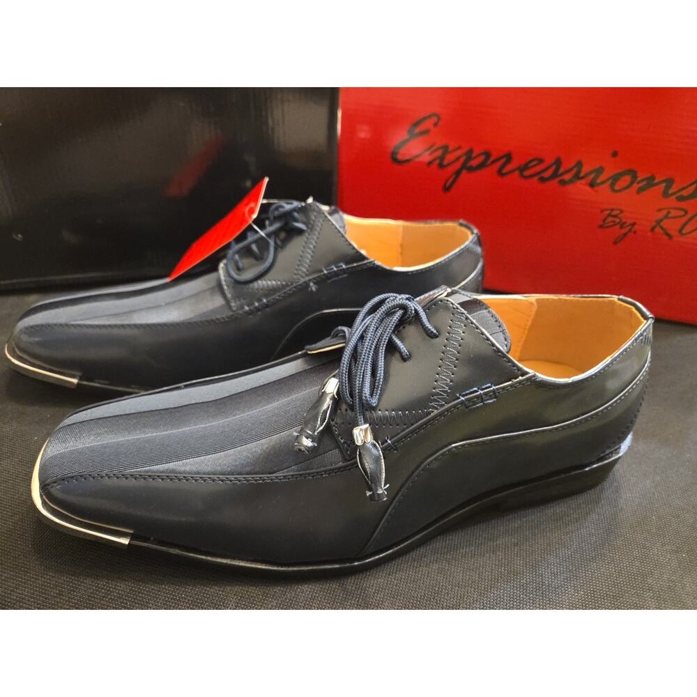 Expressions Men's Formal Oxford Dress Shoes Striped Satin Navy Wide Width Us 11
